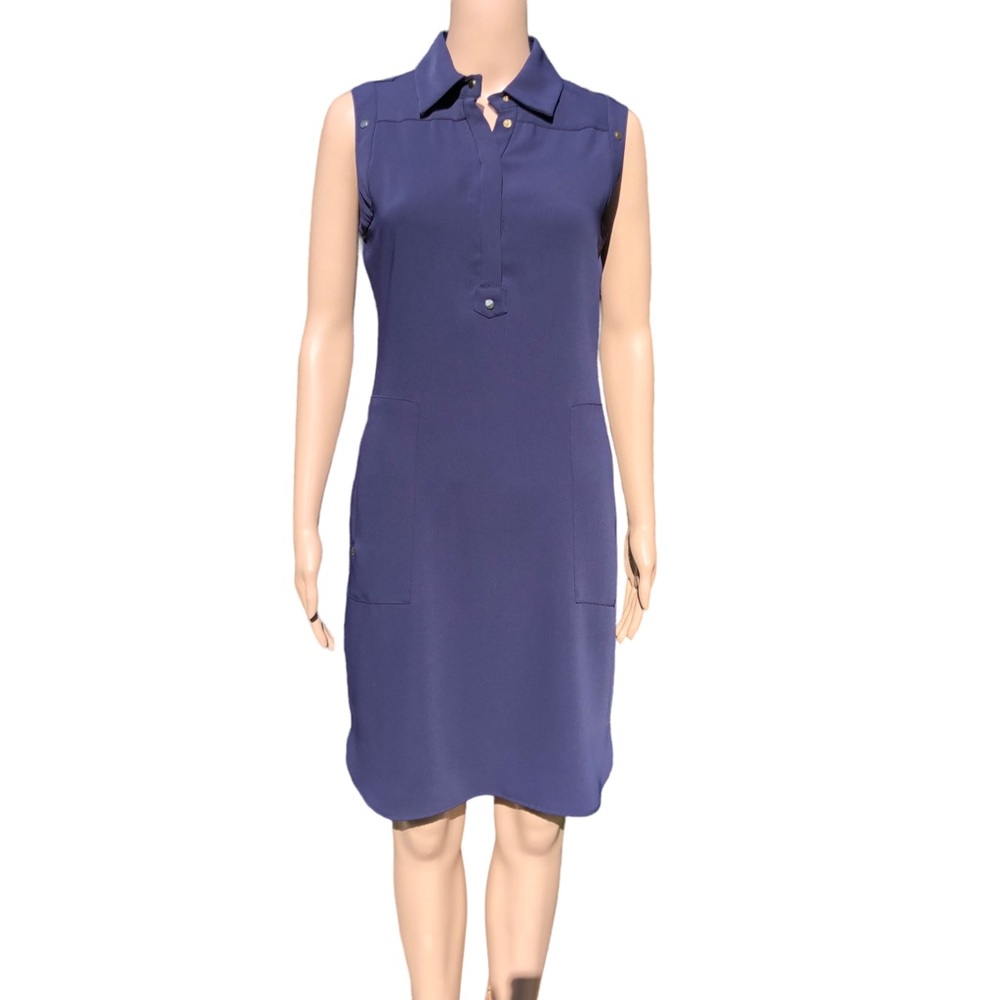 Calvin Klein navy blue dress with snap closure neckline and pockets Sz 4